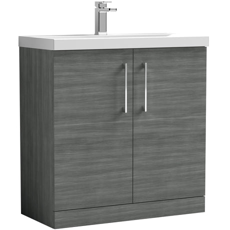 Nuie Arno 800mm Floor Standing 2 Door Vanity Unit & Basin Anthracite Woodgrain ARN505A