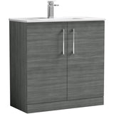 Nuie Arno 800mm Floor Standing 2 Door Vanity Unit & Basin Anthracite Woodgrain ARN505B