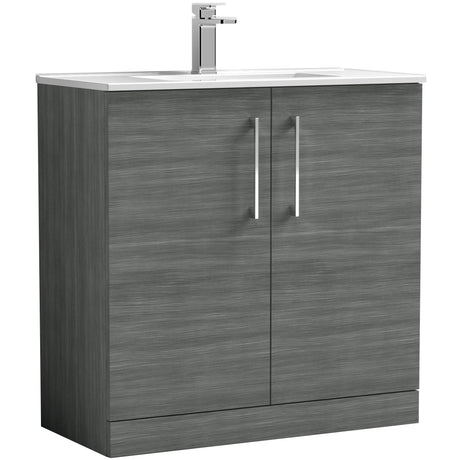 Nuie Arno 800mm Floor Standing 2 Door Vanity Unit & Basin Anthracite Woodgrain ARN505B