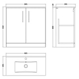 Nuie Arno 800mm Floor Standing 2 Door Vanity Unit & Basin Anthracite Woodgrain ARN505B LD