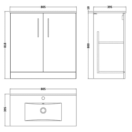 Nuie Arno 800mm Floor Standing 2 Door Vanity Unit & Basin Anthracite Woodgrain ARN505B LD