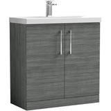 Nuie Arno 800mm Floor Standing 2 Door Vanity Unit & Basin Anthracite Woodgrain ARN505D
