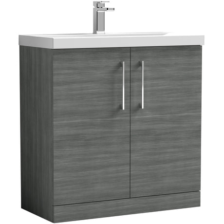 Nuie Arno 800mm Floor Standing 2 Door Vanity Unit & Basin Anthracite Woodgrain ARN505D