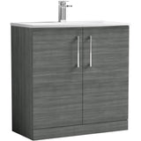 Nuie Arno 800mm Floor Standing 2 Door Vanity Unit & Basin Anthracite Woodgrain ARN505G