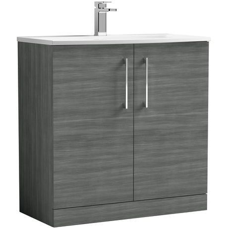 Nuie Arno 800mm Floor Standing 2 Door Vanity Unit & Basin Anthracite Woodgrain ARN505G