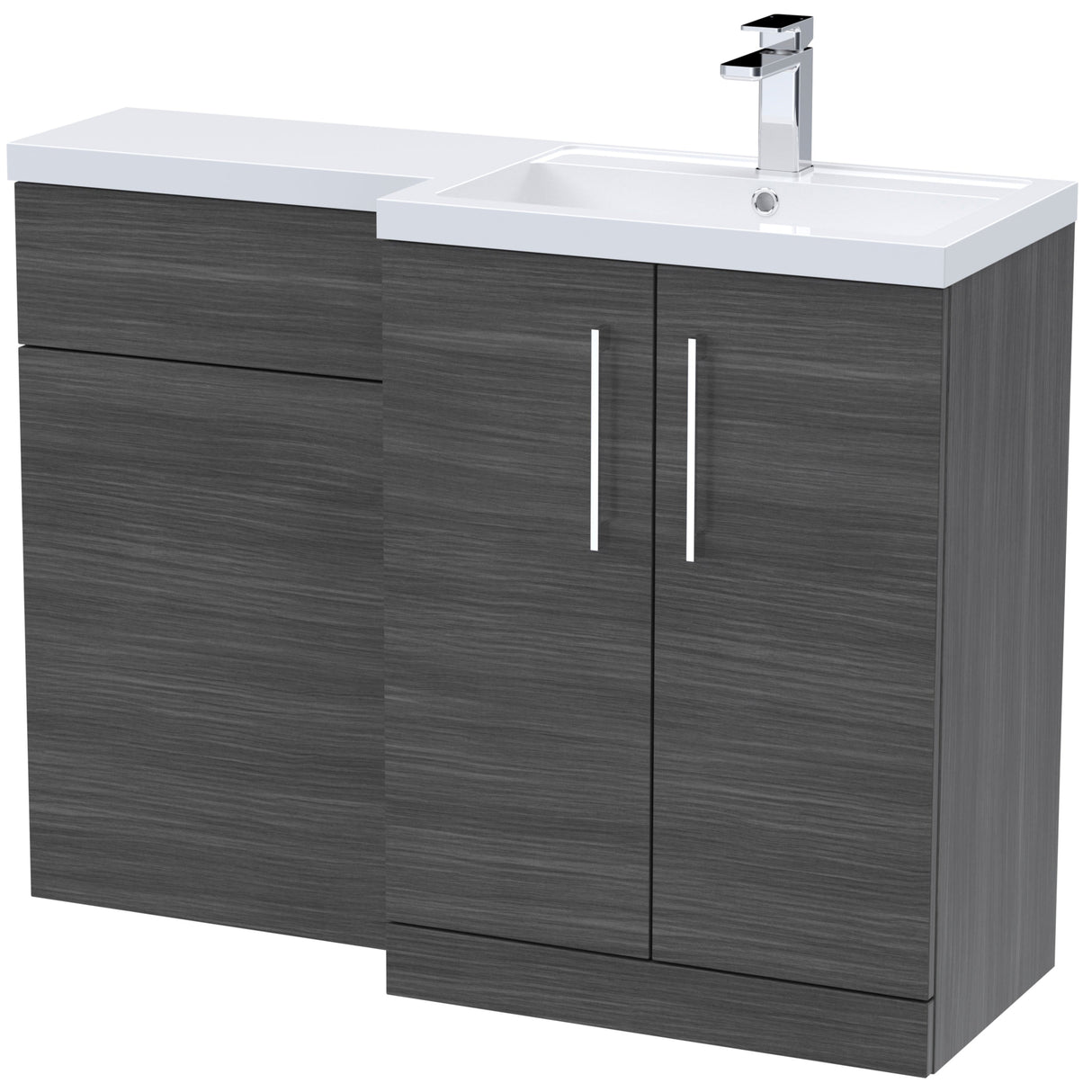 Nuie Arno Toilet & Basin Suite W1100mm - 2 Door Vanity Unit & Polymarble Basin Anthracite Woodgrain ARN511R
