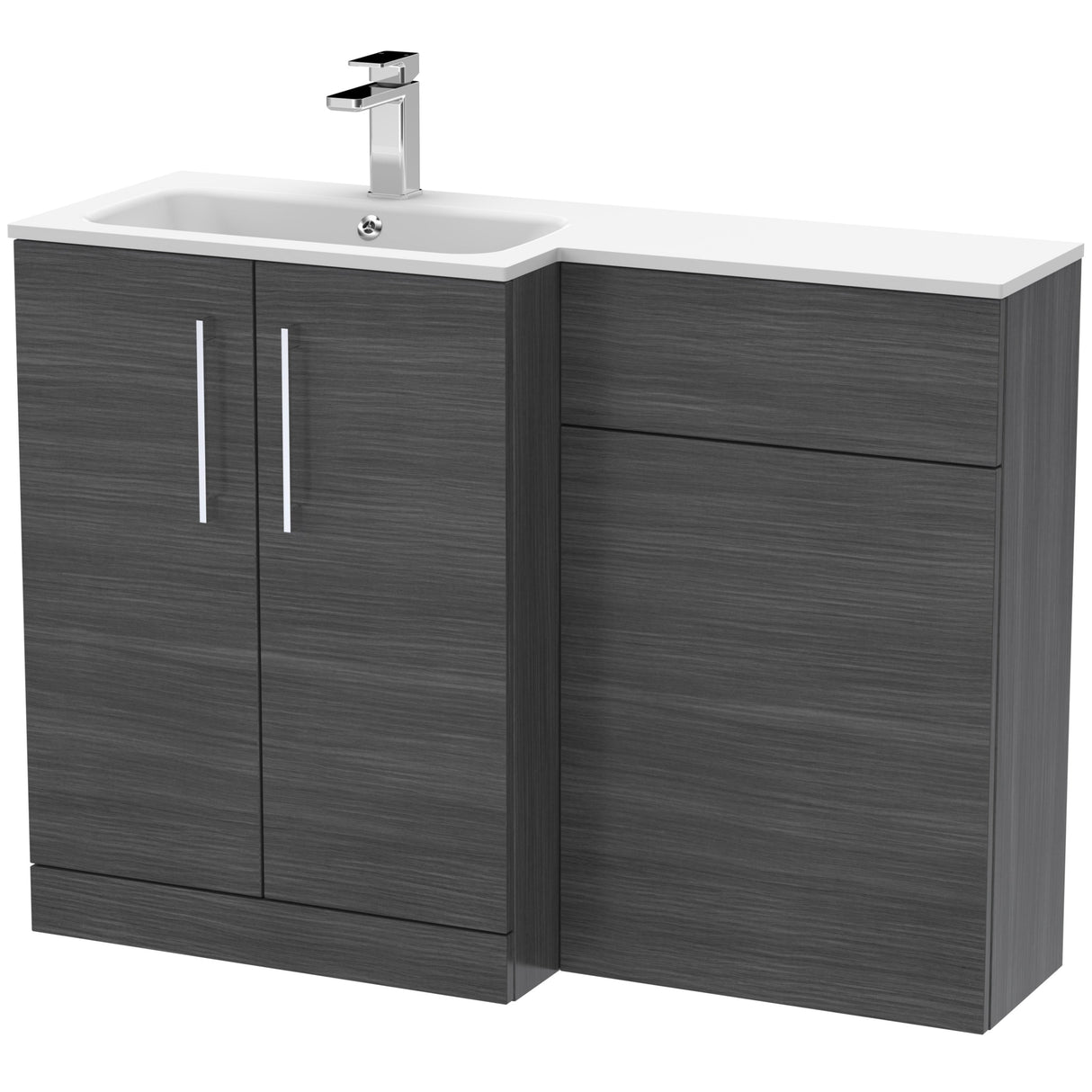 Nuie Arno Toilet & Basin Suite W1100mm - 2 Door Vanity Unit & White Stone Basin Anthracite Woodgrain ARN512L