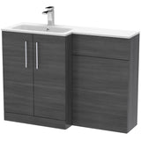 Nuie Arno Toilet & Basin Suite W1100mm - 2 Door Vanity Unit & White Stone Basin Anthracite Woodgrain ARN512L