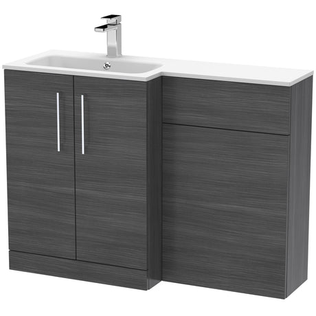 Nuie Arno Toilet & Basin Suite W1100mm - 2 Door Vanity Unit & White Stone Basin Anthracite Woodgrain ARN512L