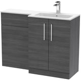Nuie Arno Toilet & Basin Suite W1100mm - 2 Door Vanity Unit & White Stone Basin Anthracite Woodgrain ARN512R