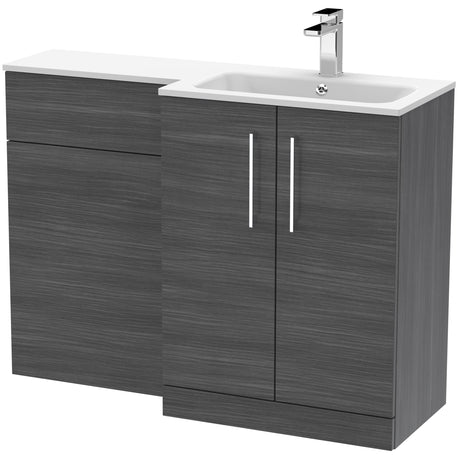 Nuie Arno Toilet & Basin Suite W1100mm - 2 Door Vanity Unit & White Stone Basin Anthracite Woodgrain ARN512R