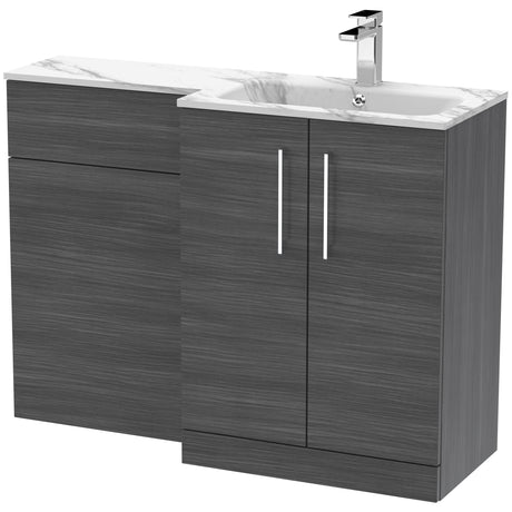 Nuie Arno Toilet & Basin Suite W1100mm - 2 Door Vanity Unit & Marble Stone Basin Anthracite Woodgrain ARN513R