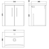 Nuie Arno 500mm Wall Hung 2 Door Vanity Unit & Basin Anthracite Woodgrain ARN521A LD