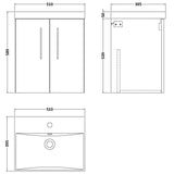 Nuie Arno 500mm Wall Hung 2 Door Vanity Unit & Basin Anthracite Woodgrain ARN521D LD
