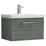 Nuie Arno 600mm Wall Hung 1 Drawer Vanity Unit & Basin Anthracite Woodgrain ARN522A