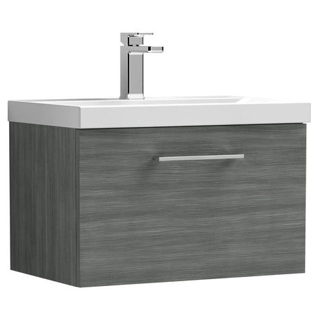 Nuie Arno 600mm Wall Hung 1 Drawer Vanity Unit & Basin Anthracite Woodgrain ARN522A