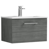 Nuie Arno 600mm Wall Hung 1 Drawer Vanity Unit & Basin Anthracite Woodgrain ARN522B