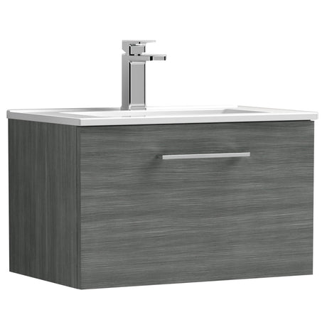 Nuie Arno 600mm Wall Hung 1 Drawer Vanity Unit & Basin Anthracite Woodgrain ARN522B