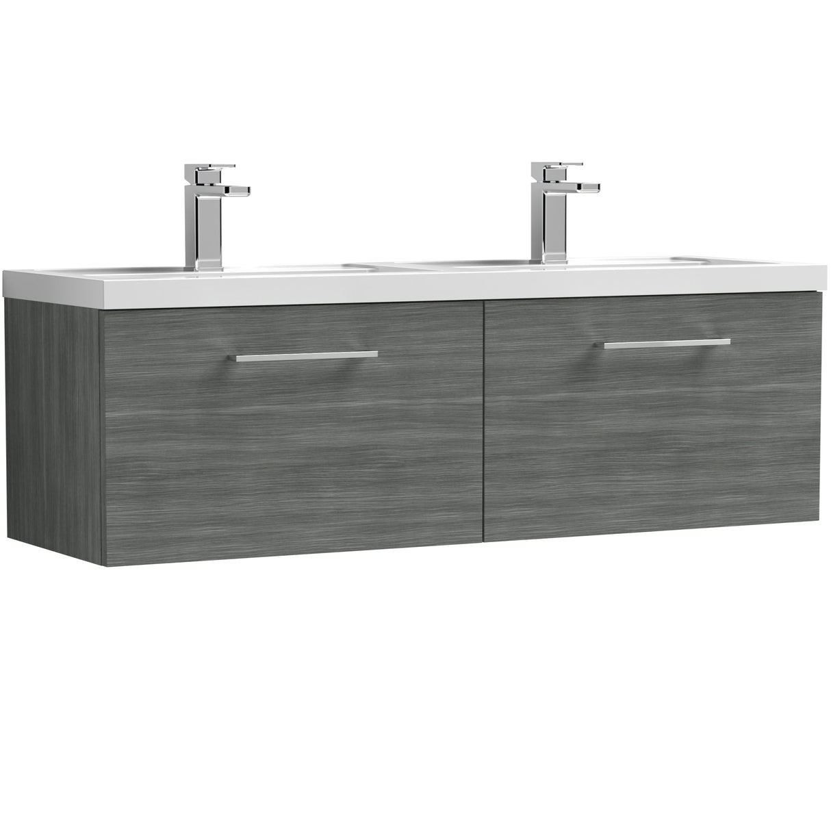 Nuie Arno 1200mm Wall Hung 2 Drawer Vanity Unit & Double Basin Anthracite Woodgrain ARN522C