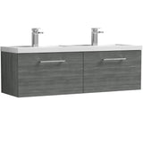 Nuie Arno 1200mm Wall Hung 2 Drawer Vanity Unit & Double Basin Anthracite Woodgrain ARN522C