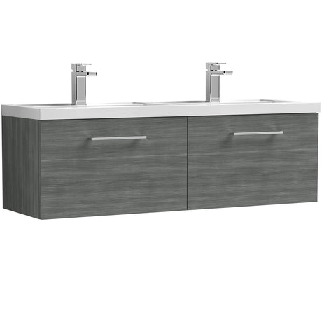 Nuie Arno 1200mm Wall Hung 2 Drawer Vanity Unit & Double Basin Anthracite Woodgrain ARN522C