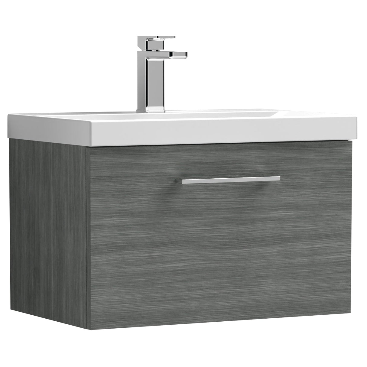 Nuie Arno 600mm Wall Hung 1 Drawer Vanity Unit & Basin Anthracite Woodgrain ARN522D