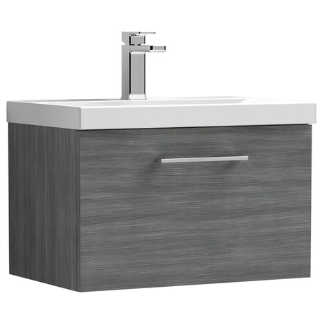 Nuie Arno 600mm Wall Hung 1 Drawer Vanity Unit & Basin Anthracite Woodgrain ARN522D