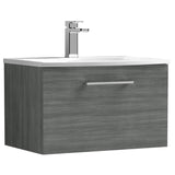 Nuie Arno 600mm Wall Hung 1 Drawer Vanity Unit & Basin Anthracite Woodgrain ARN522G