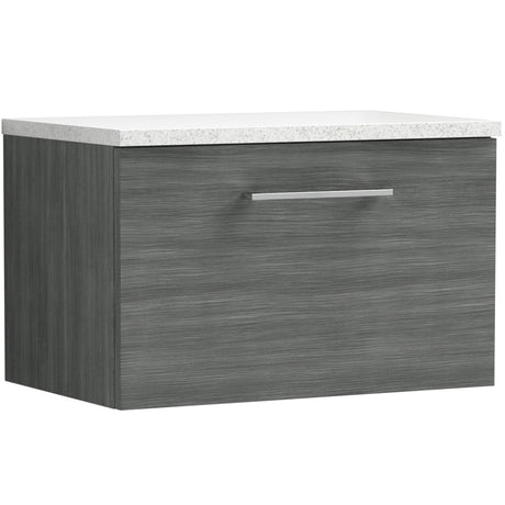 Nuie Arno 600mm Wall Hung 1 Drawer Countertop Vanity Unit Anthracite Woodgrain ARN522LSW
