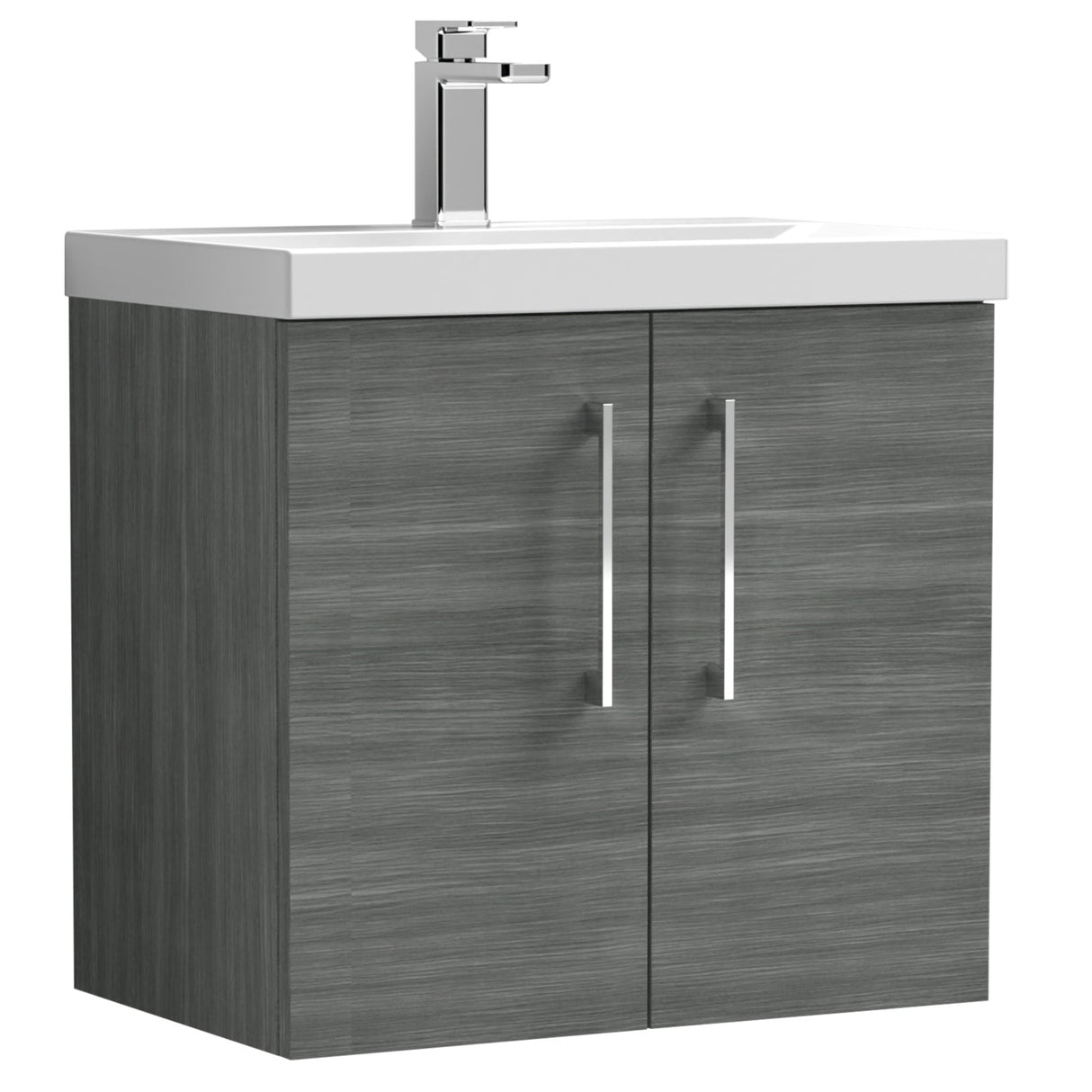Nuie Arno 600mm Wall Hung 2 Door Vanity Unit & Basin Anthracite Woodgrain ARN523A