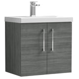 Nuie Arno 600mm Wall Hung 2 Door Vanity Unit & Basin Anthracite Woodgrain ARN523A