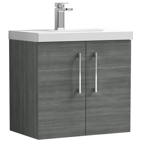 Nuie Arno 600mm Wall Hung 2 Door Vanity Unit & Basin Anthracite Woodgrain ARN523A