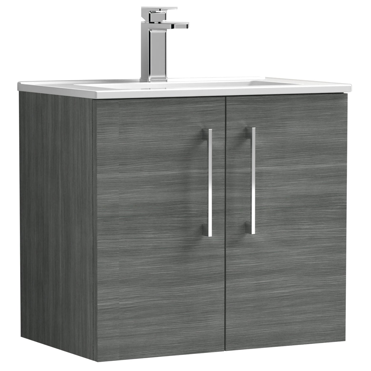 Nuie Arno 600mm Wall Hung 2 Door Vanity Unit & Basin Anthracite Woodgrain ARN523B