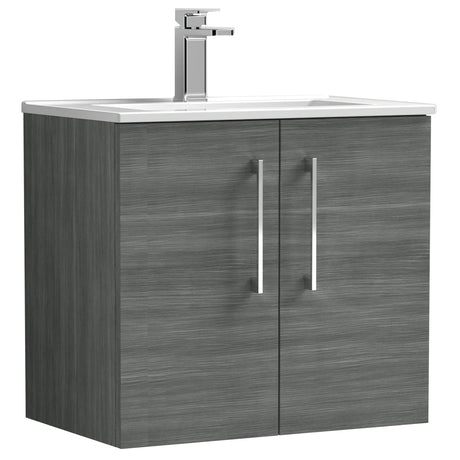 Nuie Arno 600mm Wall Hung 2 Door Vanity Unit & Basin Anthracite Woodgrain ARN523B