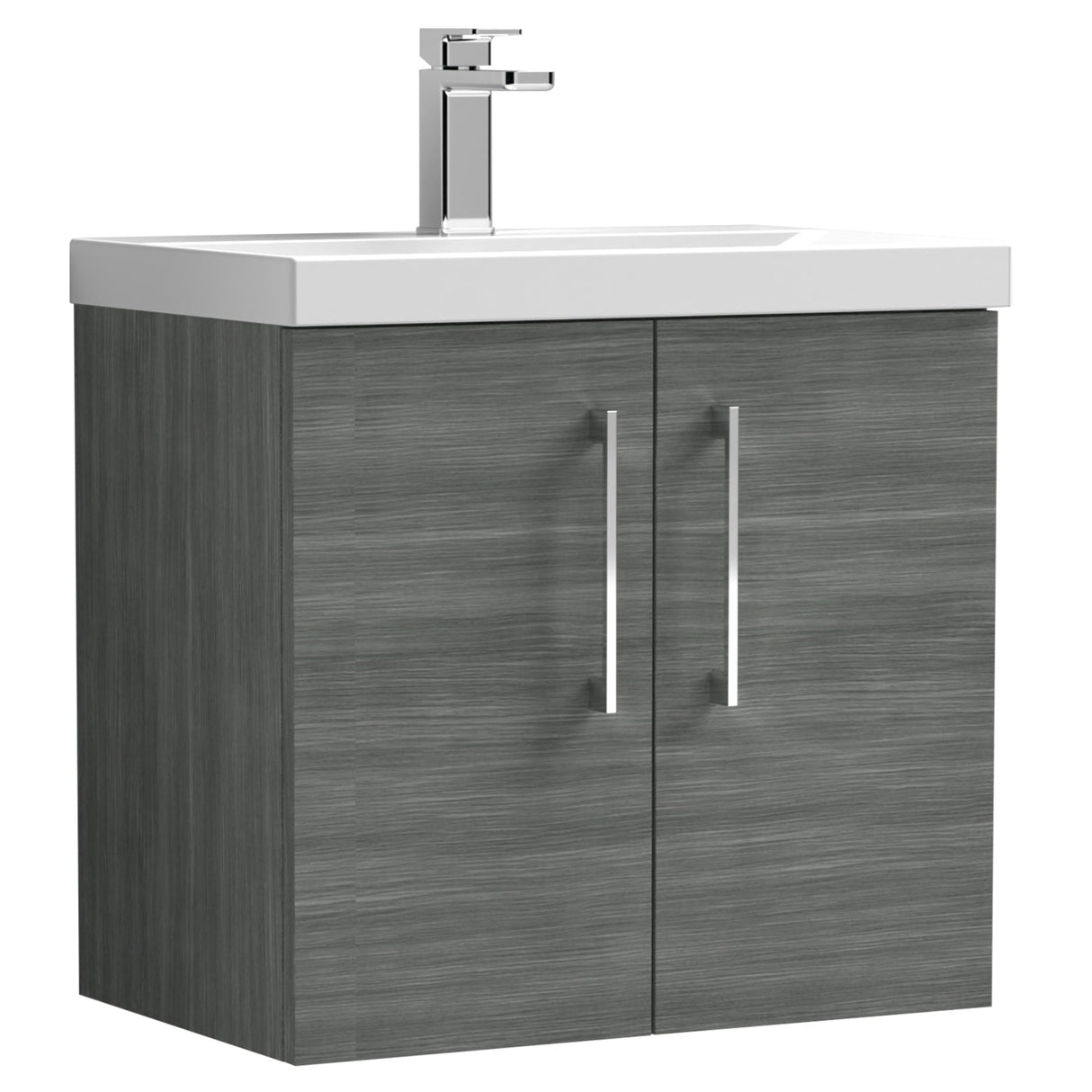 Nuie Arno 600mm Wall Hung 2 Door Vanity Unit & Basin Anthracite Woodgrain ARN523D