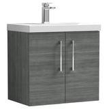 Nuie Arno 600mm Wall Hung 2 Door Vanity Unit & Basin Anthracite Woodgrain ARN523D