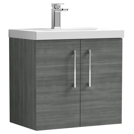 Nuie Arno 600mm Wall Hung 2 Door Vanity Unit & Basin Anthracite Woodgrain ARN523D