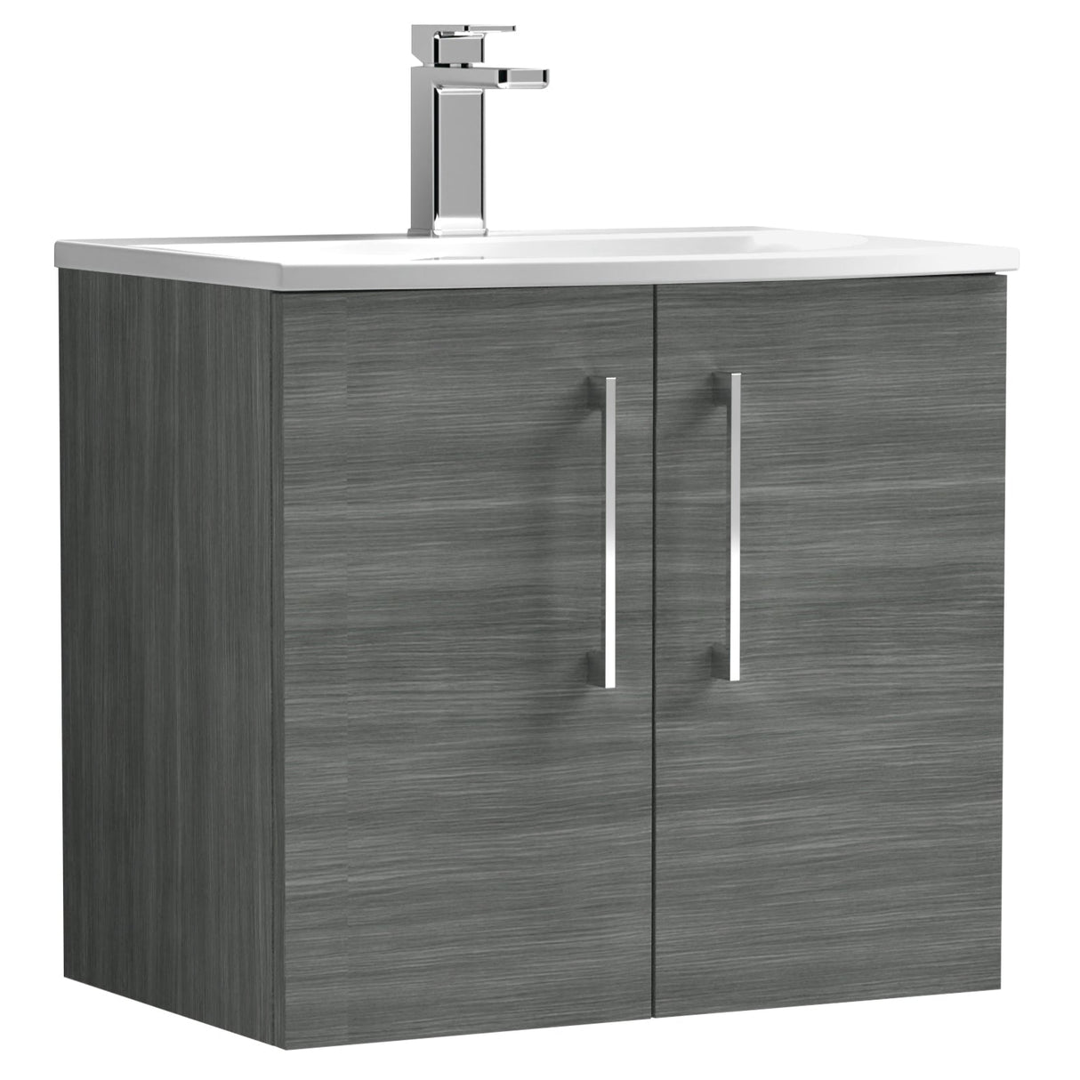 Nuie Arno 600mm Wall Hung 2 Door Vanity Unit & Basin Anthracite Woodgrain ARN523G