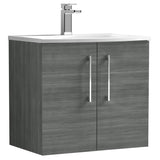 Nuie Arno 600mm Wall Hung 2 Door Vanity Unit & Basin Anthracite Woodgrain ARN523G