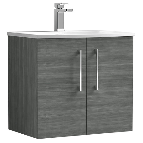 Nuie Arno 600mm Wall Hung 2 Door Vanity Unit & Basin Anthracite Woodgrain ARN523G