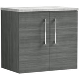 Nuie Arno 600mm Wall Hung 2 Door Countertop Vanity Unit Anthracite Woodgrain ARN523LBG