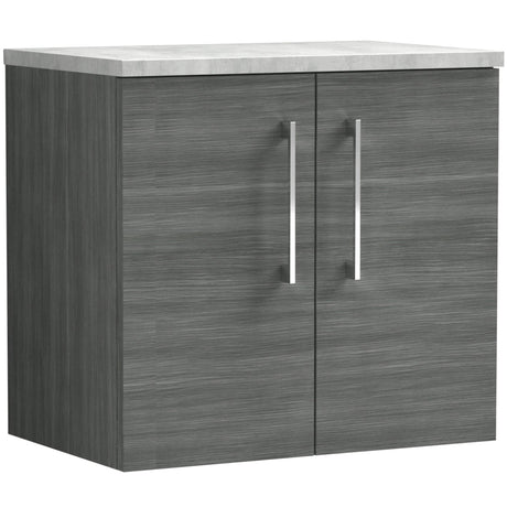 Nuie Arno 600mm Wall Hung 2 Door Countertop Vanity Unit Anthracite Woodgrain ARN523LBG