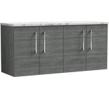 Nuie Arno 1200mm Wall Hung 4 Door Countertop Vanity Unit Anthracite Woodgrain ARN523LCM2