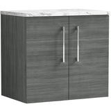 Nuie Arno 600mm Wall Hung 2 Door Countertop Vanity Unit Anthracite Woodgrain ARN523LCM