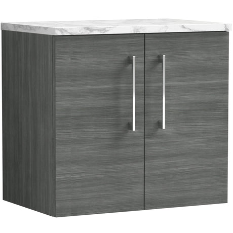Nuie Arno 600mm Wall Hung 2 Door Countertop Vanity Unit Anthracite Woodgrain ARN523LCM
