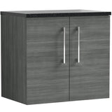 Nuie Arno 600mm Wall Hung 2 Door Countertop Vanity Unit Anthracite Woodgrain ARN523LSB LD