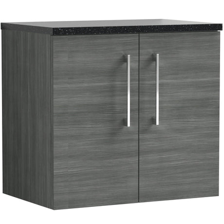 Nuie Arno 600mm Wall Hung 2 Door Countertop Vanity Unit Anthracite Woodgrain ARN523LSB LD