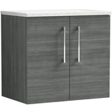 Nuie Arno 600mm Wall Hung 2 Door Countertop Vanity Unit Anthracite Woodgrain ARN523LSW