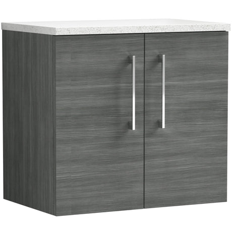 Nuie Arno 600mm Wall Hung 2 Door Countertop Vanity Unit Anthracite Woodgrain ARN523LSW