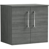 Nuie Arno 600mm Wall Hung 2 Door Countertop Vanity Unit Anthracite Woodgrain ARN523W